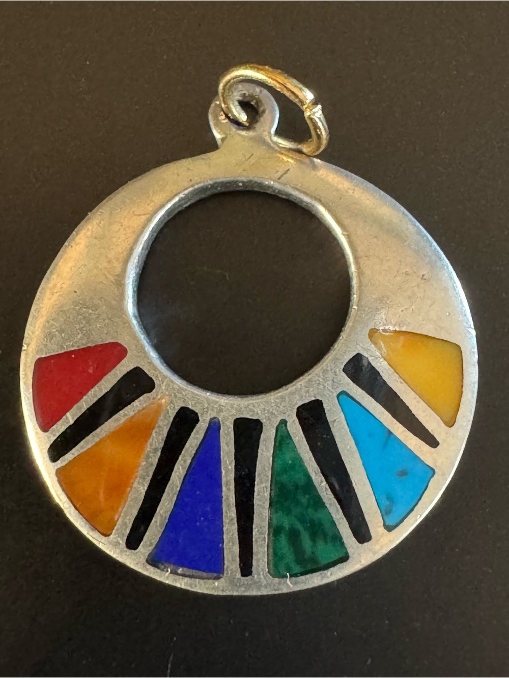 Vintage 1991 ALIA Mexico Sterling Silver Multicolor Inlay Pendant